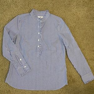Vineyard Vines Blue Stripe Ruffle Collar Popover Top